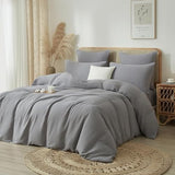 YASMENG 100% Cotton Muslin Duvet Cover Set King Size Grey, Ultra Soft Breathable Absorbent Gauze Bedding Duvet Cover, Luxurious Minimalist Natural Wrinkle Linen Textured Comforter Cover 104" x 90" YASMENG