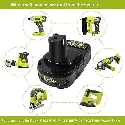 Upgraded 3800mAh 2Packs P107 Battery Compatible with Ryobi 18V Battery ONE+ P102 P103 P105 P107 P108 P109 Cordless for one Plus Tool System POWTREE