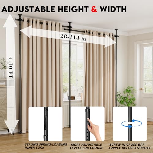 Curtain Rods No Drilling for Room Divider, Tension Curtain Rod 180in Wide Adjustable Wall Divider for Window Heavy Duty Partition Room Dividers Separation, Floor to Ceiling Space Privacy Separator YASRKML
