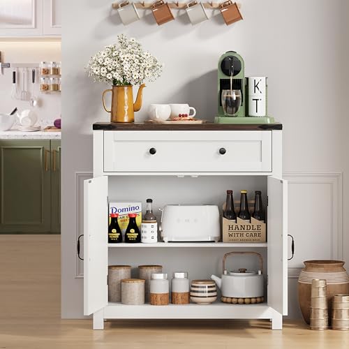 Semiocthome Vintage Farmhouse Multi-Functional Storage Cabinet with Adjustable Shelf in White Semiocthome