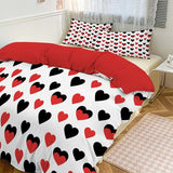 DLERFLOVR Single Duvet Cover, Black and Red Heart Reversible Quilt Cover - So Soft Polyester Fabric - Minimalist Style Bedding Sets with Pillow Cases for Boys, Girls and Children, Red DLERFLOVR