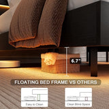 Einhomn Floating Bed Frame King with Led Lights & Charging Station, King Size Platform Bed Frame w/Storage Headboard, Heavy Slats Support, No Box Spring Needed, Easy Assembly, Black Einhomn