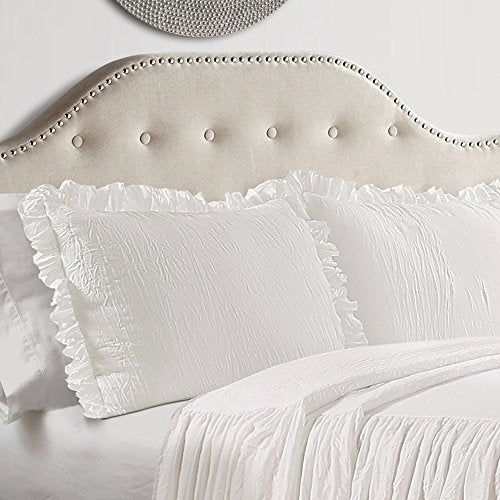 Lush Decor Ruffle Skirt Bedspread Set - 3-Piece Luxurious Farmhouse Bedding - Elegant Ruffle Detail - Timeless Style - Soft Lightweight Sheets - Queen, White Lush Decor