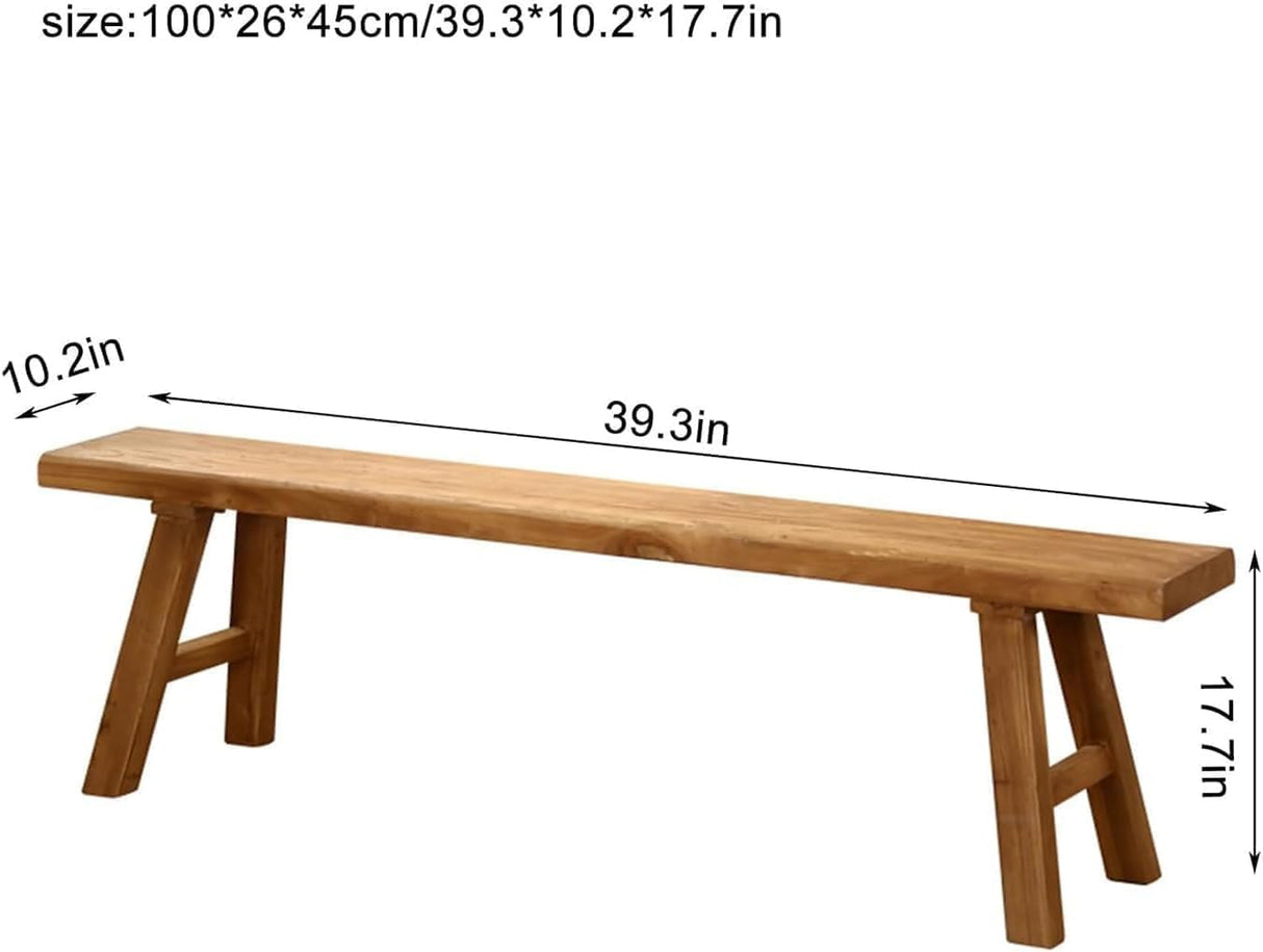 ConveniBee Farmhouse Indoor Wooden Living Room Dining Bench, Asian Natural Wood Kitchen Entryway Benc with Armless Design and Short Height, Solid Wood Shoe Bench Entryway Benches (39.3 * 10.2 * 17.7) ConveniBee