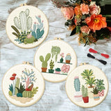 INFUNLY 4pcs Cactus Embroidery Kit Embroidery Starter Kits Cactus Cross Stitch Kits for Adults Stamped Embroidery Set with Patterns Embroidery Kit for Beginners Instruction Included