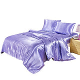 DREFEEL Hotel Quality Solid Lilac/Lavender Duvet Cover Set Twin/Single Size Silk Like Satin Bedding with Hidden Zipper Ties Soft Stain Resistant Quilt/Comforter Cover Set DREFEEL