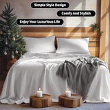 LBRO2M 100% Linen Sheet Set King Size, Bed Sheets 4 Piece Sets, Solid Color Natural Flax Bed Sheets Soft Breathable Bedding, 16" Deep Pocket, All Season (King, White) LBRO2M