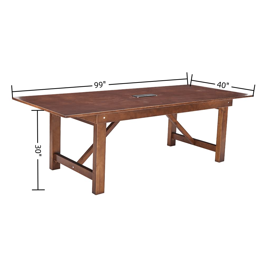 woJKod Pine Wood 8FT Table Rectangular, Kitchen Dining Table, Modern Conference Desk Table for Office-Bouns Socket/Console woJKod