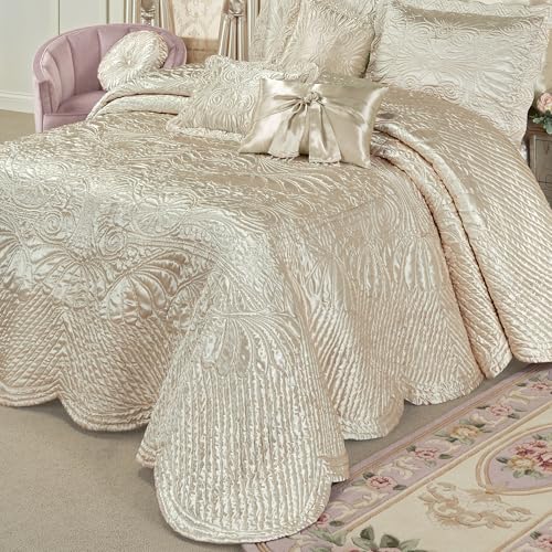 Touch of Class Portia Luxury Bedding | Soft Pearl | Premier Quilted Polyester Satin | Romantic Hand Guided Machine Quilted Scroll Design 3 Piece Set: Cal King Oversized Bedspread & 2 King Shams Touch of Class