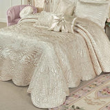 Touch of Class Portia Luxury Bedding | Soft Pearl | Premier Quilted Polyester Satin | Romantic Hand Guided Machine Quilted Scroll Design 3 Piece Set: Cal King Oversized Bedspread & 2 King Shams Touch of Class