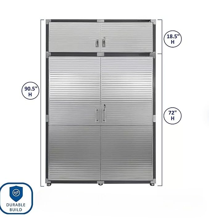 Heavey Duty Durable Lockable Stainless Steel 2 Piece Storage Cabinet Set, 4 Doors, Organizer for Garage, Office, Classroom, (Graphite, 60" W x 24" D x 90.5" H) Generic