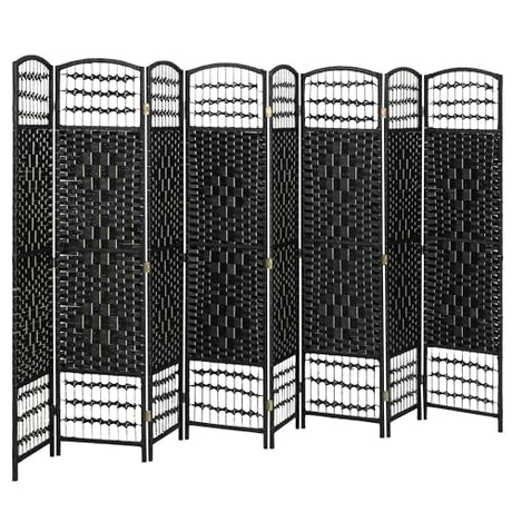 HOMCOM 8 Panel Room Divider, Folding Privacy Screen, 5.6' Room Separator, Wave Fiber Freestanding Partition Wall Divider, Black HOMCOM