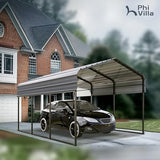 PHI VILLA 10 x 15 ft Heavy Duty Carport with Galvanized Steel Roof Multi-Use Shelter, Sturdy Metal Carport for Cars, Boats, and Tractors PHI VILLA
