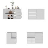 ROMSHINE Glass Display Cabinet Closet Island, Glass Top Storage Cabinet for Retail, Collectibles Showcase with 9 Dawers & Shoe Bench, Walk in Display Island for Retail Shop, Cloakroom, White ROMSHINE