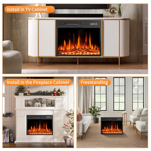 Tornivk 23 Inch Electric Fireplace Insert,750w/1500w Recessed Electric Fireplace Heater w/Timer,Adjustable Flame,Remote Control,Fireplace Insert for Bedroom,Living Room Tornivk