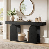 Tribesigns 70.9-Inch Extra Long Sofa Table, Farmhouse Console Tables with Wood Frame and Storage Shelf, 2-Tier Wood Table Behind Couch for Living Room, Hallway, Foyer, Black Tribesigns