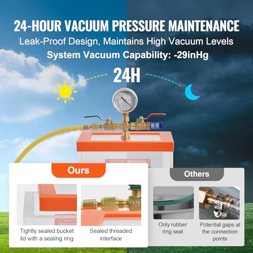 VEVOR 2 Gallon Vacuum Chamber, Upgraded Multipurpose Acrylic Vacuum Degassing Chamber, Transparent Vacuum Chamber, for Resin Degassing, Silica Gel Degassing