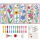 ORIGACH 6 Pcs Flower Cross Stitch Bookmark Kit for Beginner with Backing Felt Floss Instruction Sunflowers Tulip DIY Stamped Embroidery Bookmark Kit for Starter Adults Book Lovers