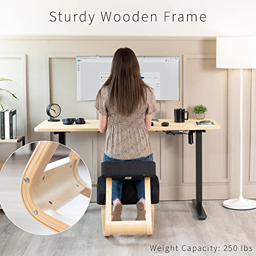 VIVO Wooden Rocking Kneeling Chair, Ergonomic Home Office Stool Posture Seat, Thick Black Cushions, Light Wood Frame, CHAIR-K04R VIVO