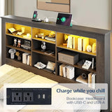 Jocisland Twin Bed Frame with Storage Drawers, Bookcase Headboard, USB Charging, RGB Lights, Farmhouse Wood Daybed, No Box Spring Needed, Black Jocisland