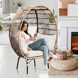 OTSUN Outdoor Egg Chair, PE Wicker Chair with 4 Thicken Cushions, Oversized Indoor Chairs with Durable Steel Frame Perfect for Balcony, Backyard, Bedroom, Patio Chairs 440 lbs Capacity-Ivory OTSUN