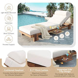 Acacia Wood Outdoor Patio Chaise Lounge Chair, All Weather Reclining Chairs Lounge Chairs with Adjustable Reclining Backrest and Cushions for Terrace, Poolside, Garden, and Beach (Beige-1.26)