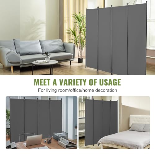 VEVOR Room Divider, 4 Panel Room Dividers and Folding Privacy Screens, Fabric Partition Room Dividers for Office, Bedroom, Dining Room, Study, Freestanding, Grey VEVOR