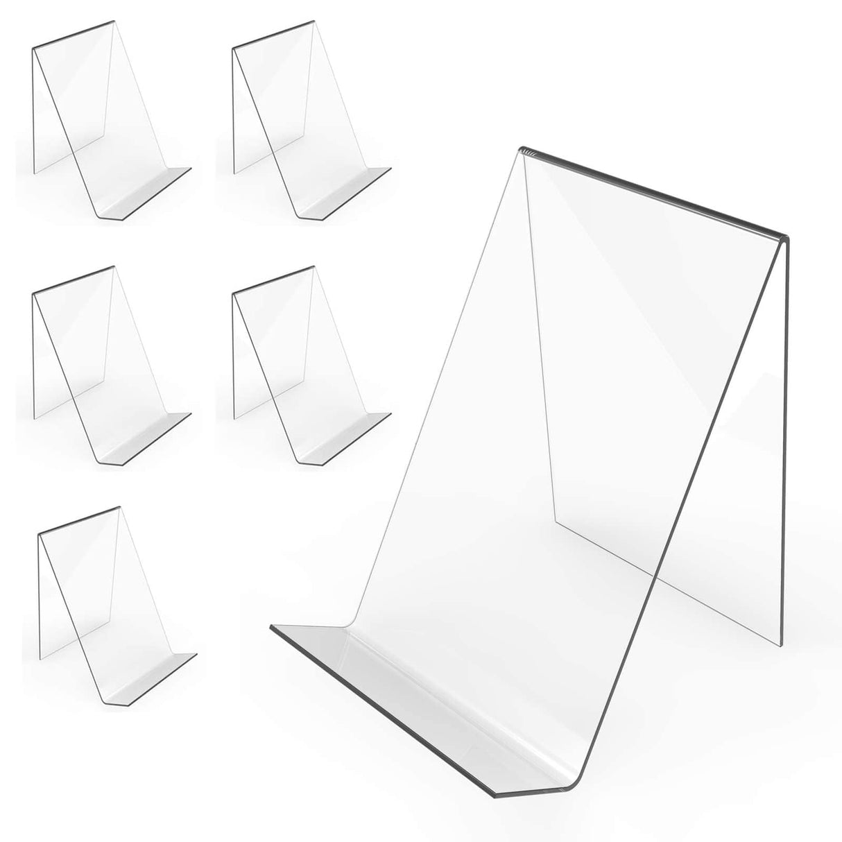 Boloyo Acrylic Book Stand Without Ledge ,6 Inch 6PC Clear Acrylic Display Easel Transparent Display Stand Holder Tablet Holder for Displaying Pictures,Books,Artworks, CDs Boloyo