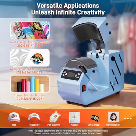 Auto Hat Heat Press Machine, Automatic Open/Release, 4 Memory Modes, Precise Temp/Timer Control, 6.54"x3.84"Curved Heat Plate, Hat Stretcher, for Caps, Sublimation, Vinyl, Heat Transfer GOCHIFIX
