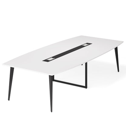 Tribesigns 8FT Conference Table, 94.48L x 47.21W x 29.52H Inches Boat Shaped Meeting Table with Rectangle Grommet, Modern Seminar Table for Office Meeting Conference Room (White & Black, 8ft)