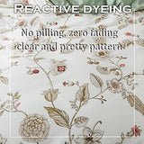 FADFAY Floral Bedding Set Full 100% Cotton Shabby and Chic Beige Green Reversible Duvet Cover Vintage Pink Flower Print Bed Covers Luxury Girls Pretty Bowknot Soft Crisp Zipper Comforter Cover 3Pcs FADFAY