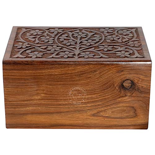 HIND HANDICRAFTS Rosewood Top Engraved Wooden Cremation Urns for Human Ashes Adult - Handcrafted Funeral Memorial Ashes Urn - Large Columbarium Urn Hind Handicrafts