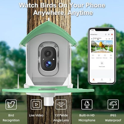 DEBARK® Smart Wild Bird Feeder with Camera Solar Powered, 1080P Video AI Camera for Beautiful Close-up Shots and a Unique Bird Watching Experience - WoodArtSupply