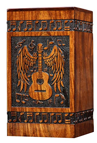 Handmade Guitar Wooden Urns for Human Ashes Full Size, Custom Personalized Rosewood Box Urn for Ashes, Engraved Cremation Urns for Ashes Keepsake Urn - WoodArtSupply