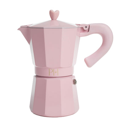 Paris Hilton Stovetop Espresso and Coffee Maker, Italian & Cuban Style Coffee Pot with Iconic Heart Knob, Perfect for Rich Aromatic Espresso, Makes up to 6 Espresso Cups, Pink