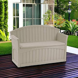 Suncast 50 Gallon Patio Bench with Storage - Decorative Resin Outdoor Patio Bench for Deck, Patio, Garden, Backyard - Ideal for Storing Toys, Cushions, Tools - Taupe () Suncast