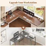SEDETA Farmhouse L Shaped Office Desk with 6 Drawer, Reversible Computer Desk with Power Outlet, Hutch for Home Office/Two Person, Corner Desk with File Drawer & Printer Storage Shelves, White SEDETA