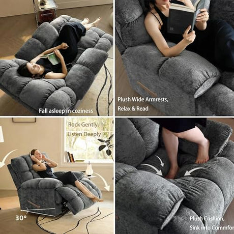 Pationate Oversized Recliner Chair, Overstuffed Swivel Rocker with Extra Wide Seat & Breathable Fabric for Living Room (Manual, Gray) Pationate