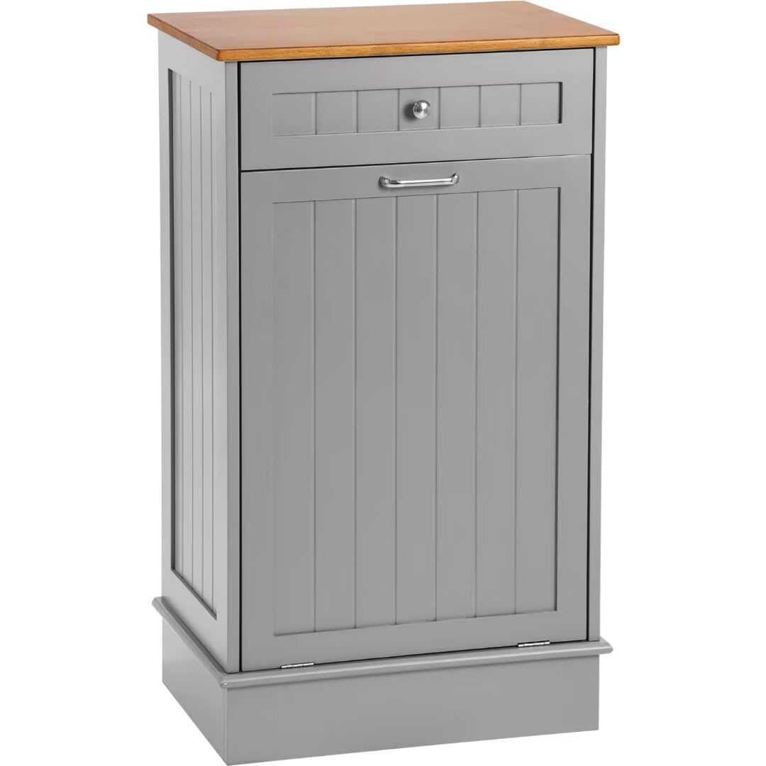 KIGOTY Tilt Out Trash Can Cabinet Wooden Kitchen Single Pull Out Trash Can Under Cabinet,Grey - WoodArtSupply