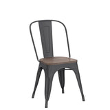 JUMMICO Metal Dining Chair Stackable Industrial Vintage Kitchen Chairs Indoor-Outdoor Bistro Cafe Side Chairs with Back and Wooden Seat Set of 4 (Black) JUMMICO