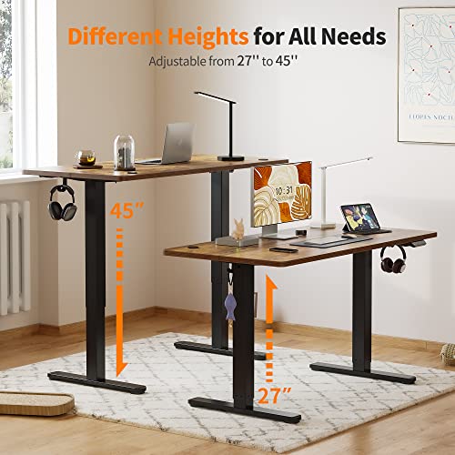 Cubiker Standing Desk 48 x 24 Inch, Stand up Height Adjustable Desk, Home Office Electric Table, Sit Stand Desk with Splice Board, Black Frame & Rustic Brown Desktop - WoodArtSupply