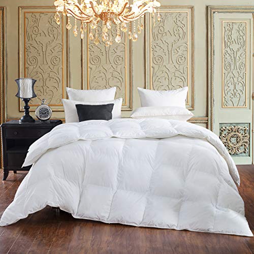 EGYPTIAN BEDDING 600-Thread-Count Egyptian Cotton Siberian Goose Down Comforter, 70 oz. Fill Weight, Solid White (King Size) EGYPTIAN BEDDING