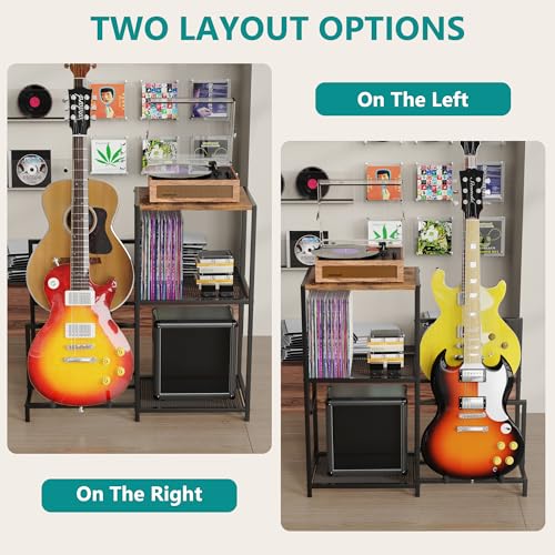 VGMiu Guitar Rack Multi Guitar Stand for Multiple Guitars, Multiple Guitar Rack Holder with Side Shelf for Acoustic, Electric Guitar, Bass, Record Player, Guitar Display Stand for Home Music Studio VGMiu