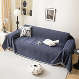 MEETSKY Washable Sofa Cover Navy Blue Sectional Couch Covers for 2 Cushion Couch Sofa Thick Universal Chenille Sofa Covers with Tassel Furniture Protector for Dogs, 71"x 102" MEETSKY
