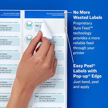 Avery Easy Peel Printable Address Labels with Sure Feed, 1" x 2-5/8", White, 750 Blank Mailing Labels (08160) AVERY
