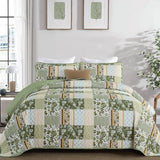 WONGS BEDDING Quilt Set Queen Size Green, 3 Pieces Patchwork Plaid Bedspread Coverlet Set, Floral Soft Microfiber Bedding Set for All Season(96"×90“) WONGS BEDDING