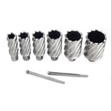 Annular Cutter Set 6pcs JESTUOUS 3/4 Inch Weldon Shank 2 Inches Cutting Depth 1 to 2 Cutting Diameter Two Flat HSS Slugger Bits for Drill Press with 2 Pilot Pins JESTUOUS