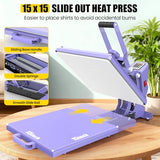 AKEYDIY 15" x 15" Slide Out Heat Press for T Shirts - Fast Heating for Sublimation, Industrial Even Heat Transfer & Precise Temp Control, Shirt Heat Press for Vinyl & Fabric Projects (15x15 Purple) AKEYDIY