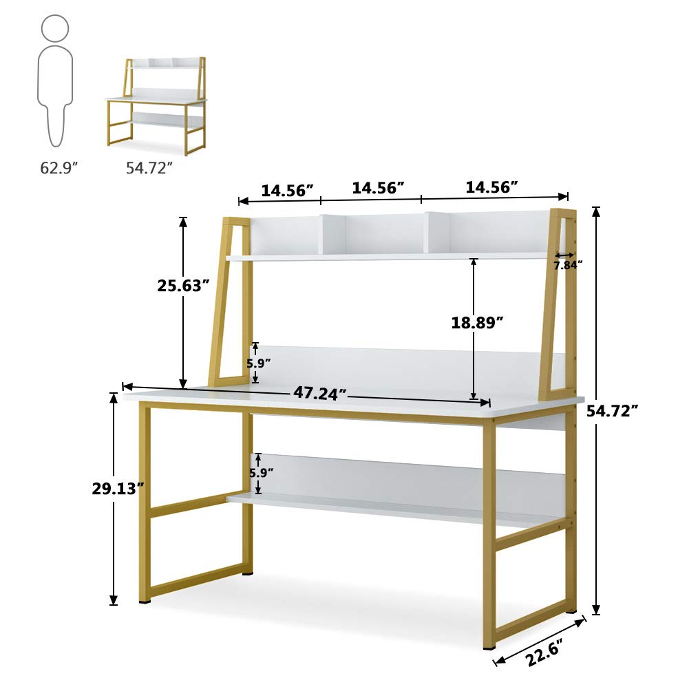 Tribesigns Computer Desk with Hutch, 47 inches Home Office Desk with Space Saving Design with Bookshelf for Small Spaces - WoodArtSupply