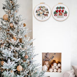 FONNUY Crewel Christmas Embroidery Kit for Beginners, Cross Stitch Set Winter Snow Scene Pine Owl Pattern for Adults, Easy to Follow Color Thread Needlework, 8'' Hoop (Tree and House 1)